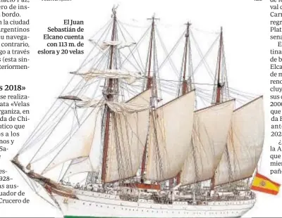  ??  ?? El Juan Sebastián de Elcano cuenta con 113 m. de eslora y 20 velas