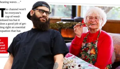  ??  ?? Get ready for enlightenm­ent: Viceland’s Jamali Maddix, left, and Nonna Marijuana.
Viceland, Sky 013.