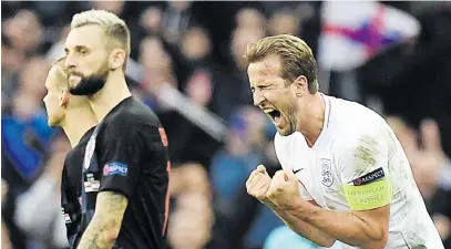  ?? Picture: EPA-EFE ?? CAPTAIN FANTASTIC. England’s Harry Kane (R) celebrates winning the Uefa Nations League soccer match against Croatia in London yesterday.