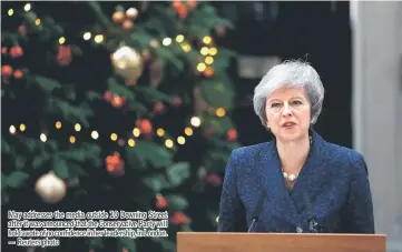  ??  ?? May addresses the media outside 10 Downing Street after it was announced that the Conservati­ve Party will hold a vote of no confidence in her leadership, in London. — Reuters photo