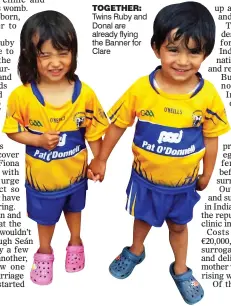  ??  ?? TOGETHER: Twins Ruby and Donal are already flying the Banner for Clare