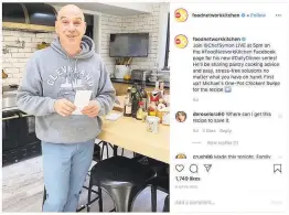  ?? Food Network ?? On Instagram, chef Michael Symon discusses cooking at home during the coronaviru­s outbreak. Food Network president Courtney White says her channel has seen a double-digit ratings increase in the past week.