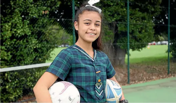  ?? SAM HEWAT/FAIRFAX NZ ?? Tiana Brown, 12, has made two New Zealand representa­tive teams for two different sports - netball and Tag20 rugby.