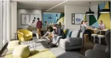  ??  ?? An amenity room at Canary Commons will be a co-working space that’s designed for residents to collaborat­e and host meetings.