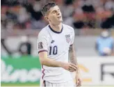  ?? MOISES CASTILLO/AP ?? United States’ Christian Pulisic reacts during a qualifying match against Costa Rica for the World Cup on Wednesday in San Jose, Costa Rica.