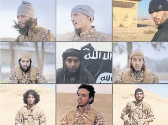  ??  ?? FACES OF TERROR: Nine of the jihadists purported to have been involved in the November Paris attacks which killed 130 people appeared in a video threatenin­g strikes on ‘coalition’ countries.