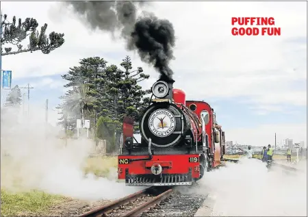  ?? Pictures: WERNER HILLS ?? POWERING UP: The Nelson Mandela Bay Steam Train gets going yesterday. The train travels from Kings Beach to the airport