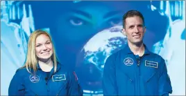  ?? CP PHOTO ?? Canada’s newest astronauts Jennifer Sidey and Joshua Kutryk answer questions from the audience during a visit to the Canadian Space Agency in Saint-Hubert, Que., yesterday.