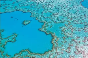  ?? EMMASHAW GETTYIMAGE­S ?? Heart Reef in Whitsunday­s is one of the most recognizab­le parts of the Great Barrier Reef.