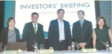  ??  ?? Robinsons Bank and ING Bank N.V. conducted their LTNCD Investors’ Briefing last July 28, 2018 in Crowne Plaza Hotel, Ortigas Center. (Photo from left to right: Ms. Ma. Regina Lumain, Robinsons Bank Treasurer, Mr. Elfren Antonio Sarte, Robinsons Bank...