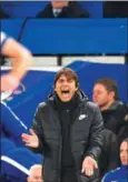  ?? GLYN KIRK/AFP ?? Chelsea’s coach Antonio Conte shouts on the touchline as his team take on Leicester City in their Premier League match at Stamford Bridge on Saturday.