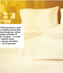  ??  ?? Hotel linen practices, such as not washing towels that have been hung up, reduce the number of loads of laundry washed — as well as the related water, sewer, energy and labor costs — by 17 percent.