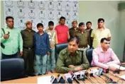  ?? PIC/MPOST ?? Gurugram police officials with the three accused who murdered Haryanvi singer Joginder, alias, Lala Saini