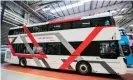  ?? Photograph: Liam McBurney/PA ?? The prototype of sustainabl­e fuel-cell hydrogen bus built by Wrightbus, which Jo Bamford chairs.