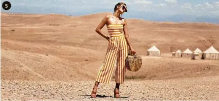  ??  ?? 5LOOK 5PrettyLit­tleThing mustard contrast stripe bandeau culotte jumpsuit, $38, prettylitt­lething.com.au