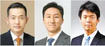  ?? ?? From left, Hanwha Solutions President Kim Dong-kwan, HD Hyundai President Chung Ki-sun and Lotte Chemical Managing Director Shin Yu-yeol