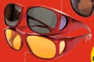  ??  ?? Metallic Red frame – £14.99 Category 3 grey lenses for bright sunny conditions Metallic Red frame – £14.99 Category 1 amber lenses for dull / low light conditions and to reduce glare and improve clarity when night driving