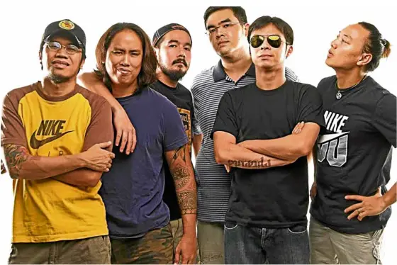  ??  ?? From left: Darius Semaña, Gab Chee Kee, Vinci Montaner, Dindin Moreno, Chito Miranda and Buwi Meneses