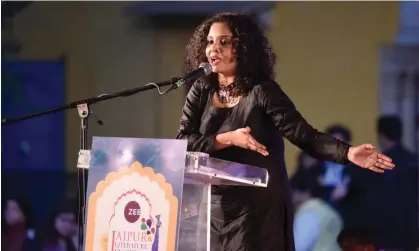  ?? ?? Rana Ayyub speaking at a literary festival in Jaipur, India, January 2020. Photograph: Hindustan Times/Getty Images