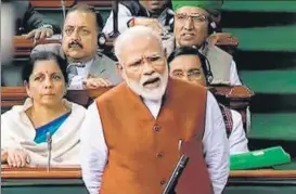  ?? PTI ?? PM Narendra Modi addresses the Lok Sabha during the Budget Session on Thursday.