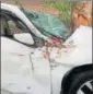  ?? HT PHOTO ?? The damaged car in which his sisters were travelling near Nahargarh biological park on Wednesday.