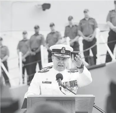  ?? ANDREW VAUGHAN / THE CANADIAN PRESS ?? Navy head Vice-Admiral Ron Lloyd, seen earlier this month, said the new supply ships’ names serve as “a tribute to the dedication and sacrifices of the generation­s of sailors who have served in the past ships of the Protecteur-class.”