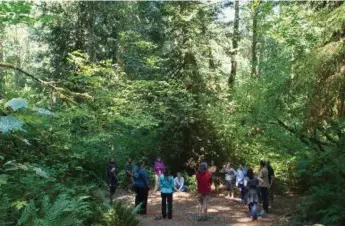  ?? KAREN DUCEY/THE WASHINGTON POST ?? Students form a circle at the start of a game in the woods during the “Unplug and Recharge in Nature” program.