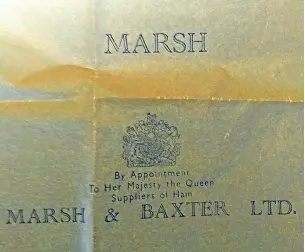  ?? ?? A sheet of Marsh and Baxter grease-proof paper with the company’s royal warrant