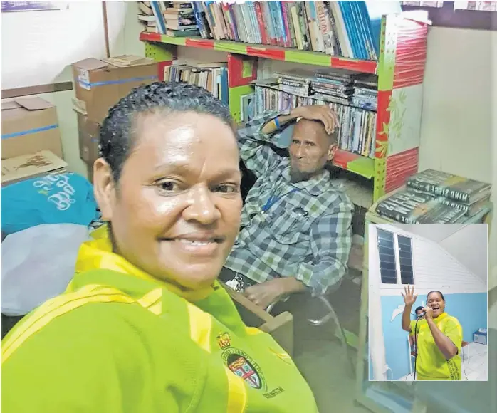  ?? Pictures: SUPPLIED ?? Rosi Batimala and Tuma Lewanavanu­a at the headquarte­rs of the Prison Ministry Fiji at the Yatu Lau Arcade. Inset: A full-time volunteer and missionary worker at the Correction­al Facility, Rosi uses her talents for singing to empower women, men and young juveniles.