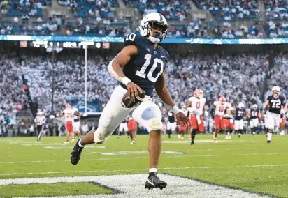  ?? BARRY REEGER/AP ?? Penn State running back Nick Singleton, the Big Ten Freshman of the Year, needs 59 yards against Utah in Monday’s Rose Bowl Game to reach 1,000 yards and 136 to break Saquon Barkley’s school record by a freshman.