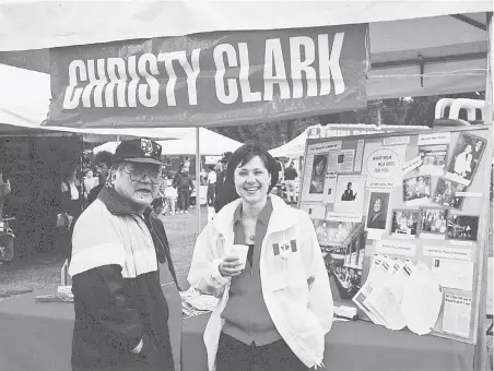  ?? PHOTOS COURTESY CHRISTY CLARK ?? Above: Christy Clark running for office in the mid-1990s. Left: The Clark family, c. 1970: Christy, left, Mavis, John, Jennifer, Jim and Bruce.