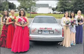  ?? Submitted ?? Alexis Benjamin (first lady-in-waiting), Gwen Trombley (second lady-in-waiting), Destiny Bartlett (Queen Gala Days 2017), Mary Morse, Casey Francis and Lindsay Chiasson are pictured in some of their finest Gala Days attire.