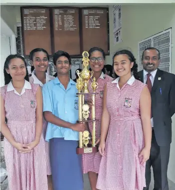  ??  ?? The Gospel High School Bible Quiz team after winning with their principal, Immanuel Prasad, at Gospel High School in Samabula, Suva, on July 21, 2018.
