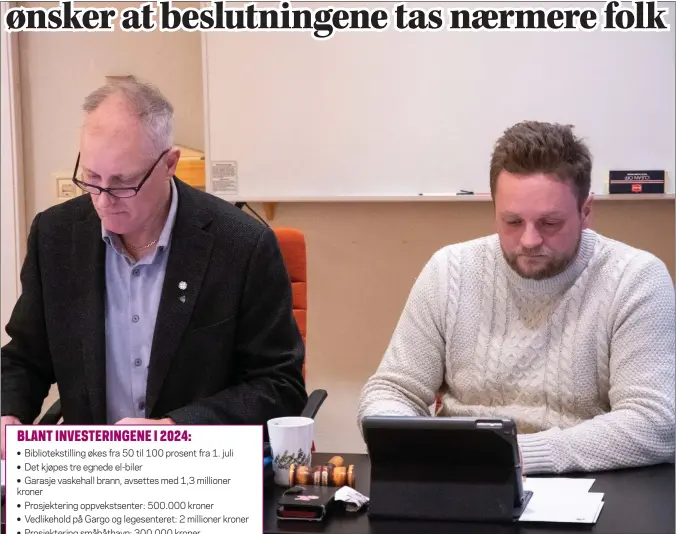  ?? FOTO: ISABELL HAUG ?? BRUKER MER: Posisjonen i Kvaenangen, med Jan Helge Jensen (t.v) og Kai Petter Johansen i spissen, kutter i toppledels­en. Det får de kritikk for.