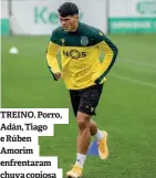  ??  ?? TREINO. Porro, Adán, Tiago e Rúben Amorim enfrentara­m chuva copiosa