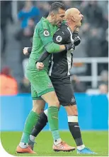  ??  ?? Newcastle’s Martin Dubravka and Jonjo Shelvey celebrate at full time