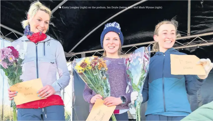  ?? Kirsty Longley (right) on the podium, Ian Doyle (below left) and Mark Wynne (right) ??