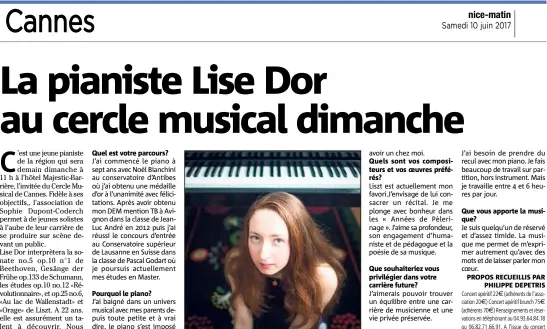  ?? Lise Dor une jeune pianiste en concert au Majestic Barrière. (Photo PH.D) ??