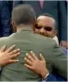  ?? AP ?? Ethiopia’s Prime Minister Abiy Ahmed is welcomed by Erirea’s President Isaias Afwerki in Asmara, Eritrea. —