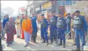  ?? HT PHOTO ?? Security men remained on high alert in Ayodhya on Thursday, the 26th anniversar­y of Babri mosque demolition.