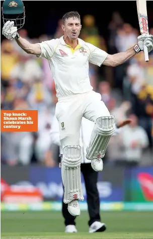  ??  ?? Top knock: Shaun Marsh celebrates his century