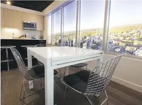  ??  ?? The kitchen in the two-bedroom 959-square condo