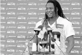  ?? TED S. WARREN/ASSOCIATED PRESS ?? Seahawks linebacker Shaquem Griffin, who was selected in the fifth round of the NFL Draft, talks to reporters during rookie camp in Renton, Wash.