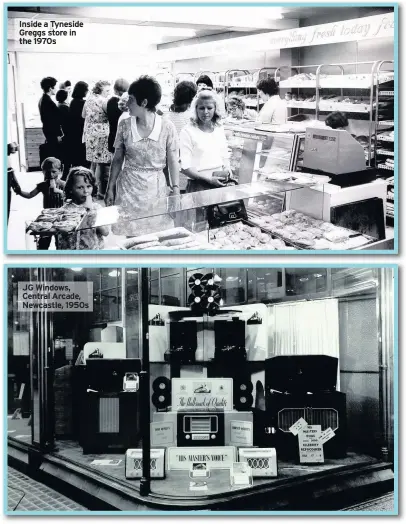  ??  ?? Inside a Tyneside Greggs store in the 1970s JG Windows, Central Arcade, Newcastle, 1950s