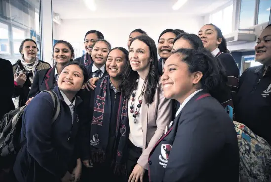  ??  ?? Jacinda Ardern found she had selfies on the agenda as well as a policy announceme­nt when she visited visited Kelston Girls’ College.