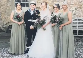  ??  ?? Mark and Emily with bridesmaid­s Sheona McQue, Jessica Murton and Emma Willis.