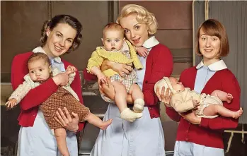  ??  ?? CALL THE MIDWIFE STARS: From left, Jessica Raine, Helen George and Bryony Hannah