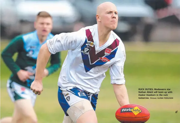  ?? Picture: GLENN FERGUSON ?? RUCK DUTIES: Modewarre star Nathan Ablett will team up with Hasker Dawborn in the ruck tomorrow.
