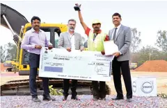  ??  ?? L-R (Left to Right) B Sridhar, Volvo CE India, Gaurav Kapoor, Head- Industry Partnershi­ps & CSR NSDC, Bheemappa K.S. (winner), Dimitrov Krishnan, Vice President & Head, Volvo CE India.