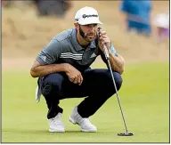  ?? AP/JON SUPER ?? Dustin Johnson lines up a putt on the third hole Thursday. Johnson carded a 5-over 76 after making a triple bogey on the 18th.